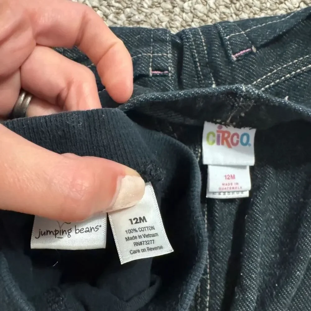 Lot of 2 Baby Girl Pants Circo Denim Leggings Jumping Beans Black 12 Months